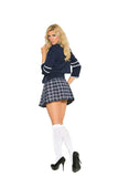 Elegant Moments Class Distraction Costume 4Pc Cami, Jacket, Mini Skirt, Tie Only, 1X/2X Navy/Plaid
