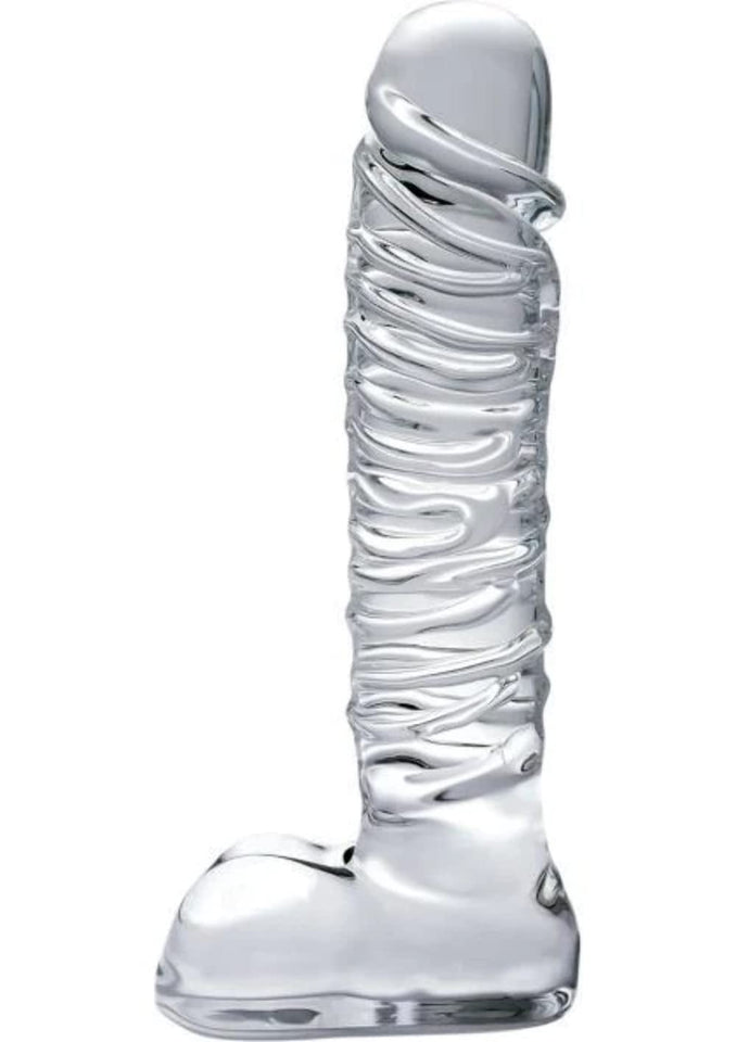 Icicles No. 63 Textured Glass with Balls Clear Dildo, 8.5 Inch