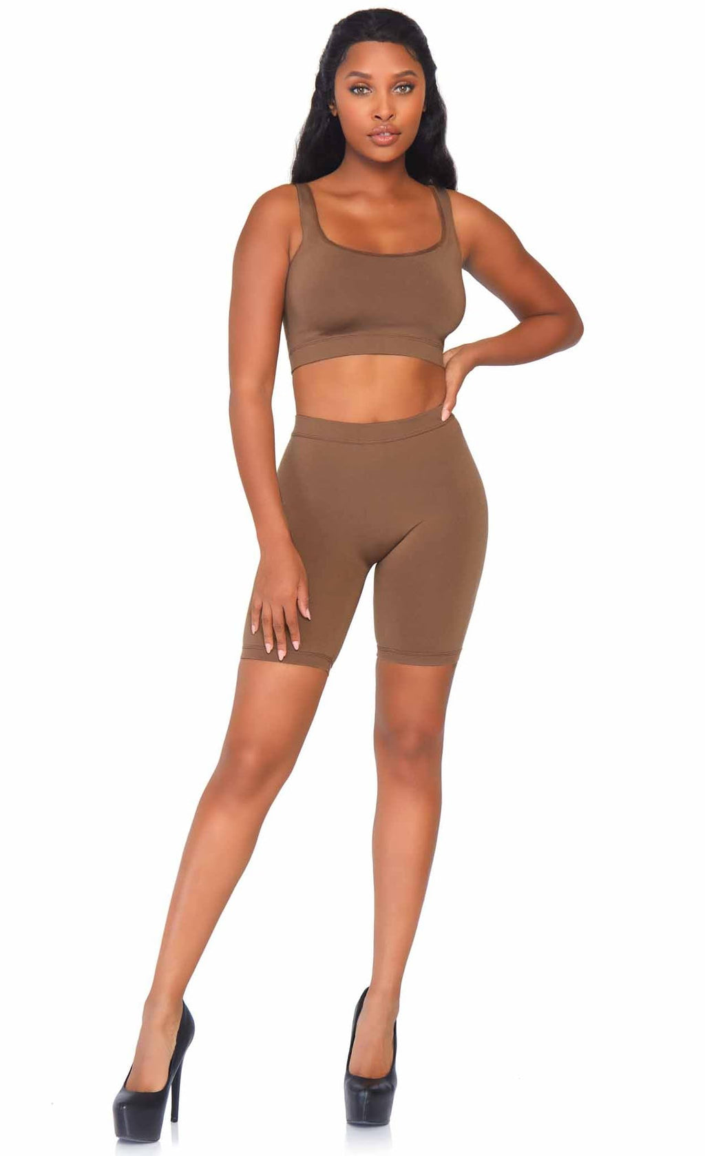 2 Pc Seamless Opaque Spandex Crop Tank And Bike Shorts.