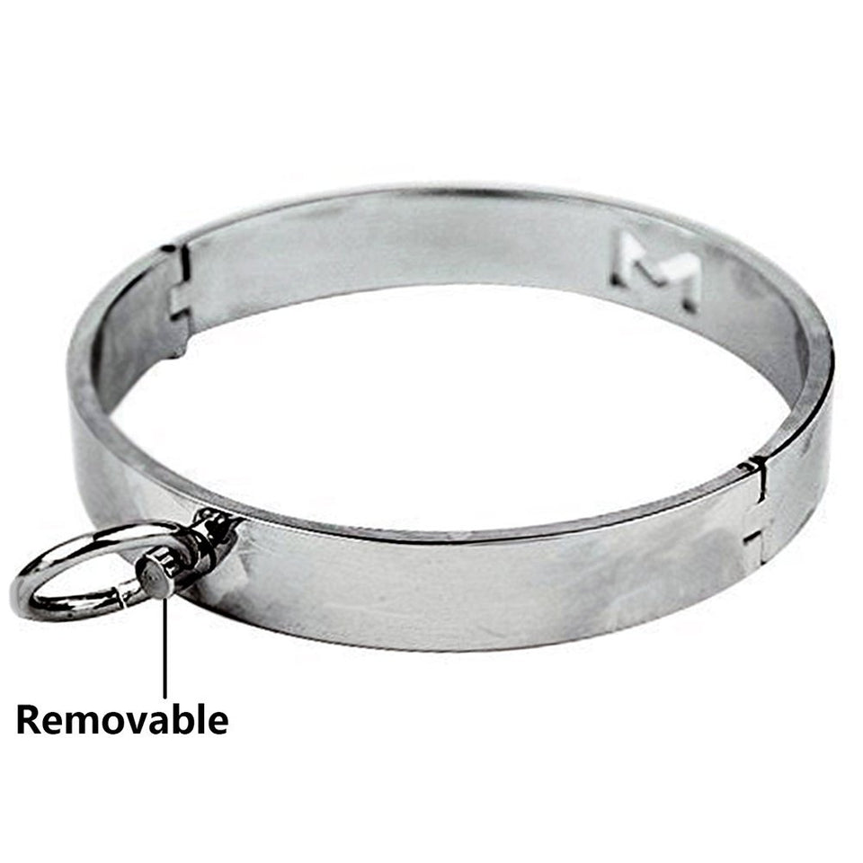 O Ring Metal Locking Collar - Davidsource Neck Collar with O Ring Magnetic Stainless Pin Restraint Gear BDSM Sex Toy