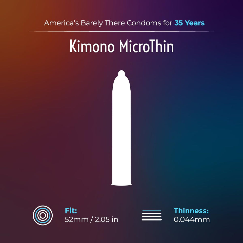 Kimono Microthin Condoms I Lubricated I Our Thinnest Condoms Ever I 5X Tested, Stronger, Reliable I Made With Odorless Premium Natural Latex I 12 Count