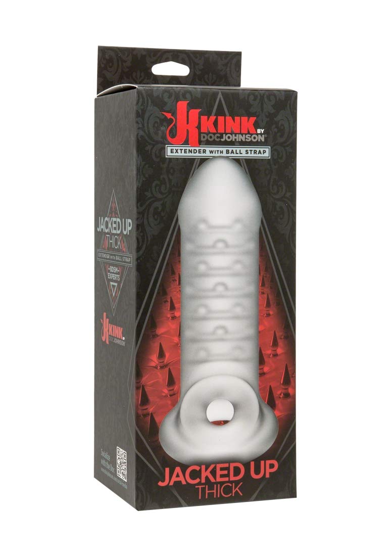 Kink By Doc Johnson Jacked Up Extender With Ball Strap - Thick - Internally Textured Tpe Penis Extension Sleeve - Adds Length An