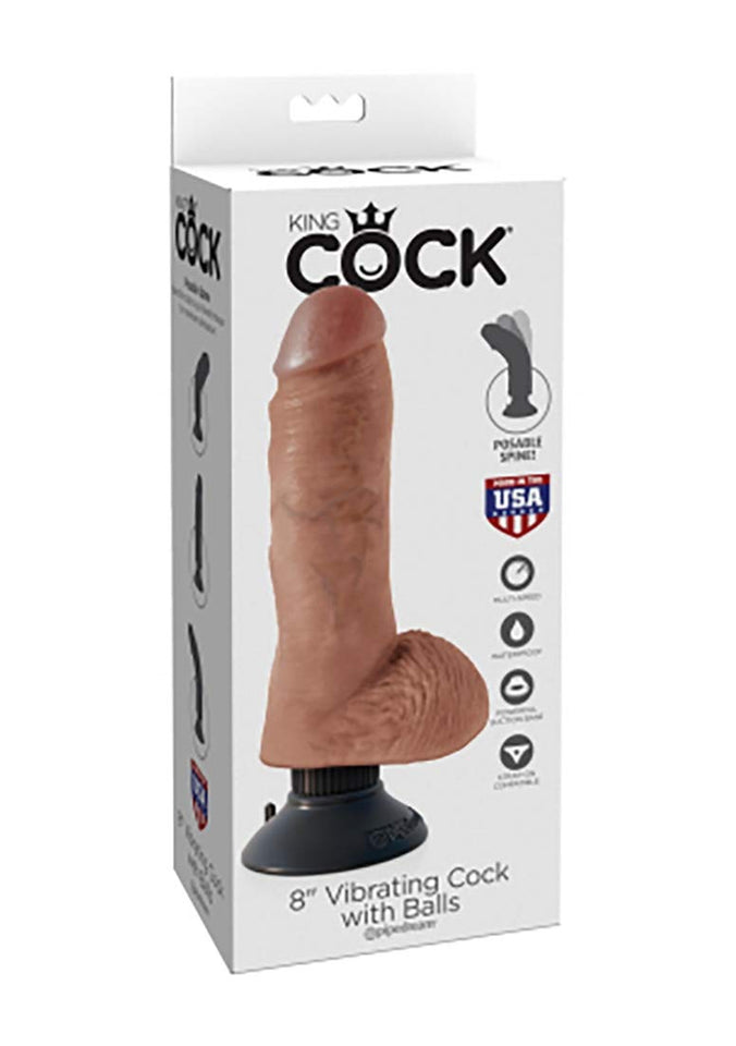 King Cock 8In Vib Cock W/Balls Tan