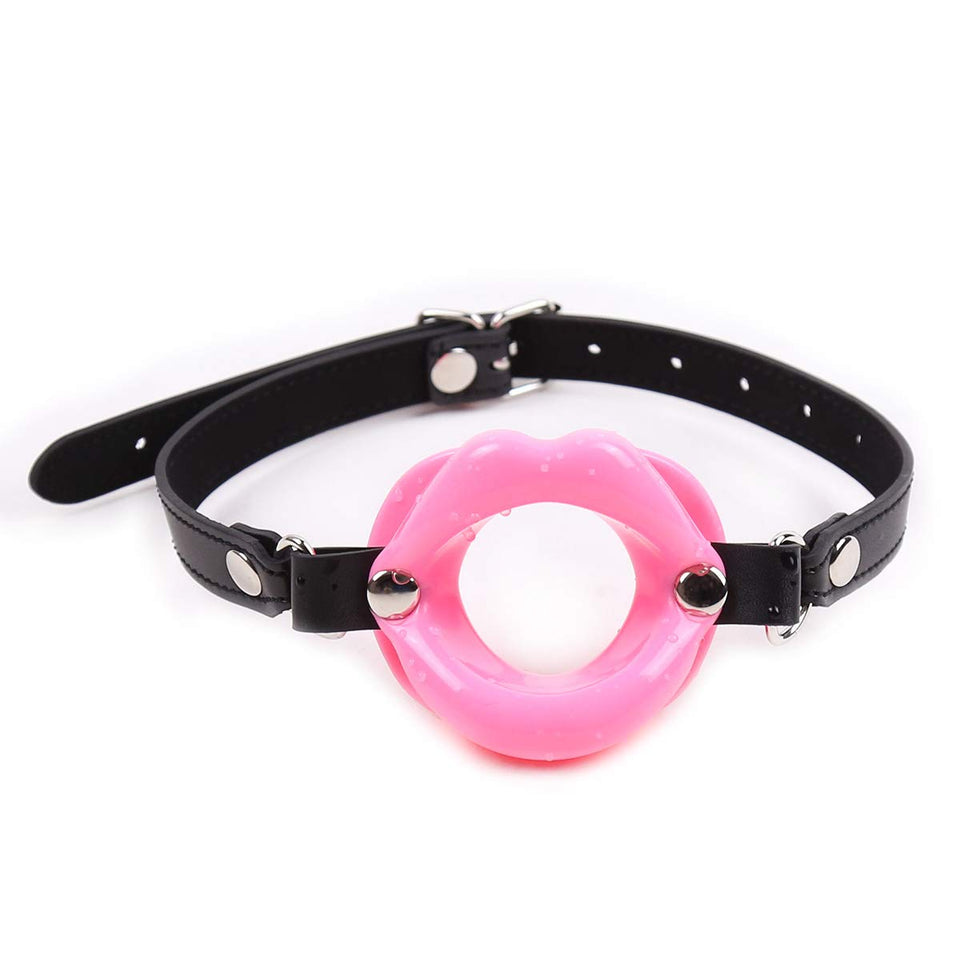 Open Mouth Gag Pink Lips Shaped Opening O Ring Mouth Gag Silicone Opening Gag Sex Toys Mouth Gags for Adult Play Bondage Leather