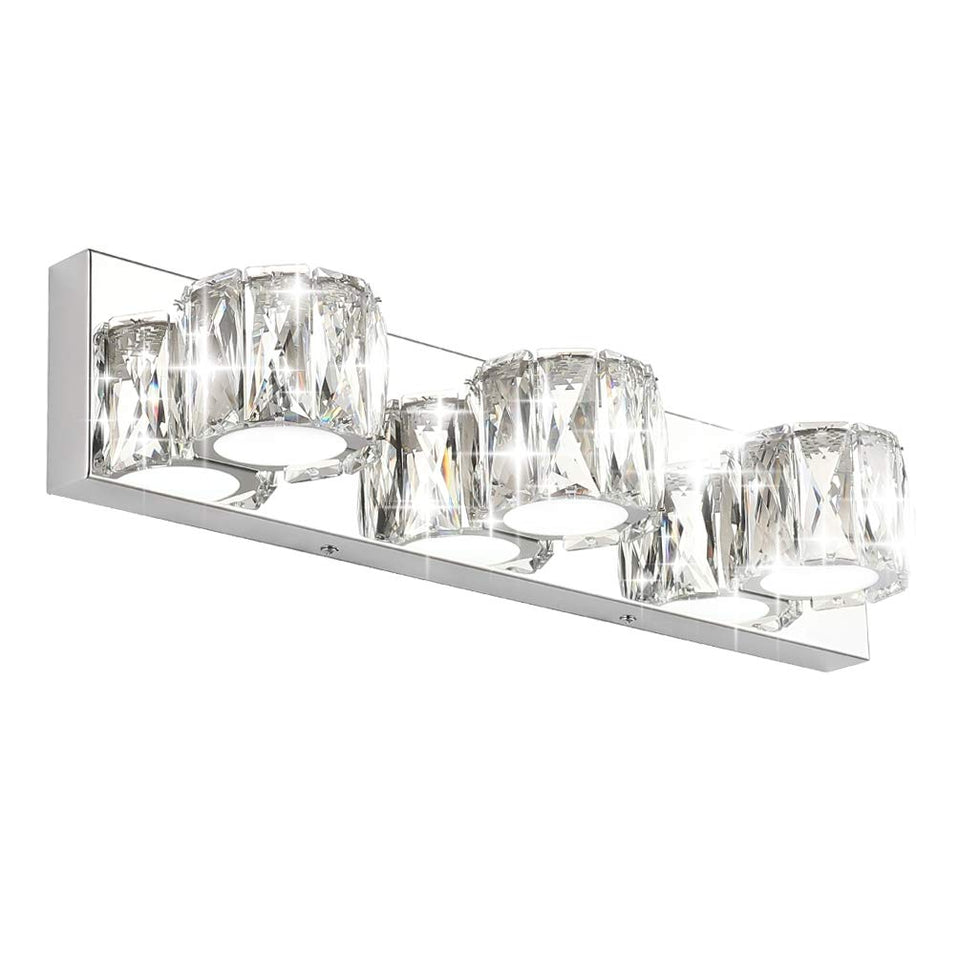 Aipsun 3 Lights Crystal Vanity Lights Over Mirror Modern Led Vanity Lights For Bathroom Vanity Lighting Fixtures(White Lights)