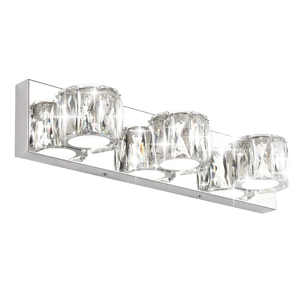 Aipsun 3 Lights Crystal Vanity Lights Over Mirror Modern Led Vanity Lights For Bathroom Vanity Lighting Fixtures(White Lights)