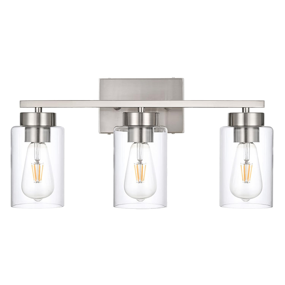 A1A9 3-Light Bathroom Vanity Light, Modern Brushed Nickel Wall Lights With Clear Glass Shades, Bathroom Wall Sconce Lamp For Mir