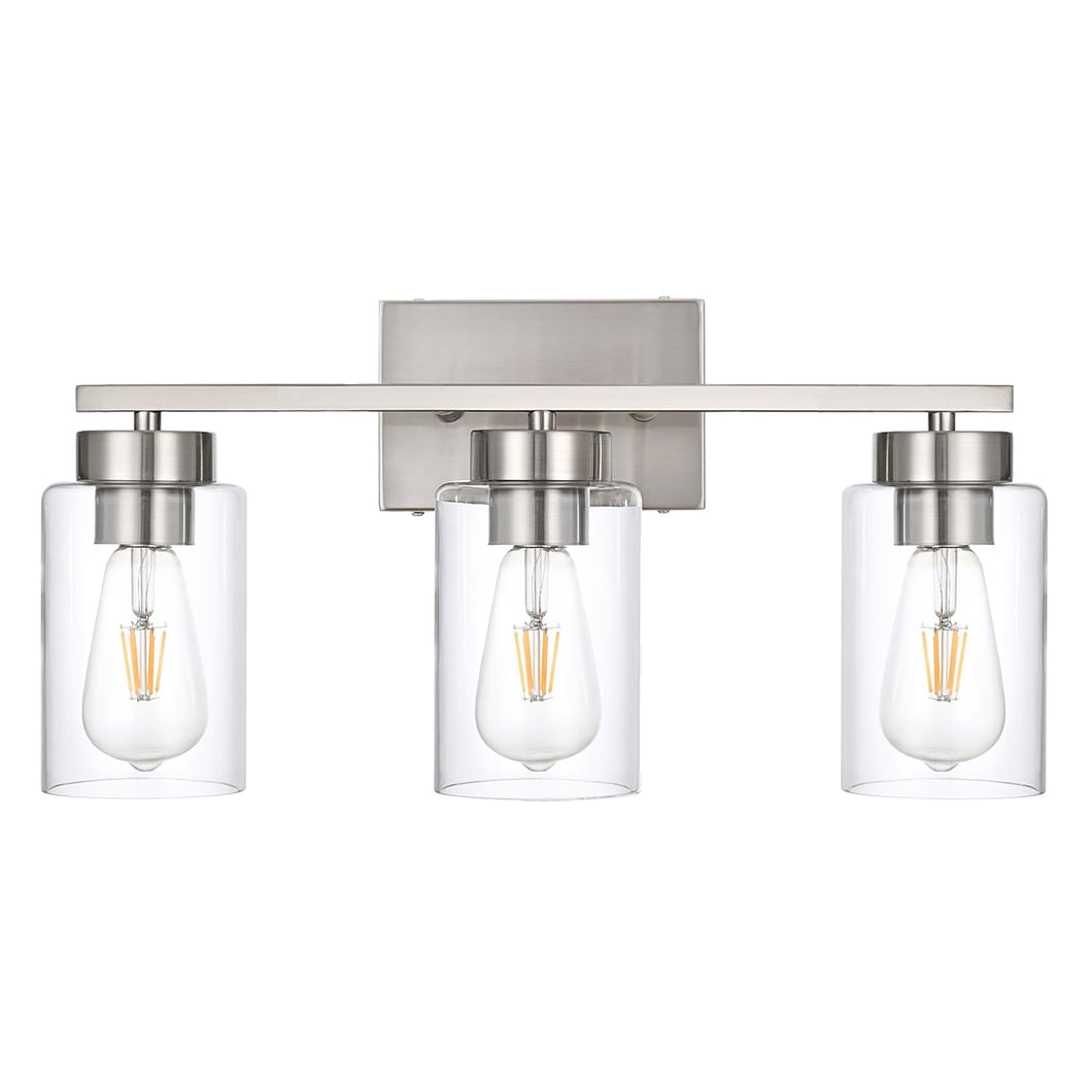 A1A9 3-Light Bathroom Vanity Light, Modern Brushed Nickel Wall Lights With Clear Glass Shades, Bathroom Wall Sconce Lamp For Mir