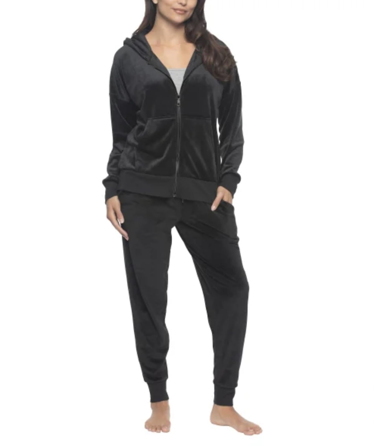 Felina Womens 2 Piece Velour Track Suit, Hoodie and Jogger Lounge Set (US, Alpha, Medium, Regular, Regular, Black)