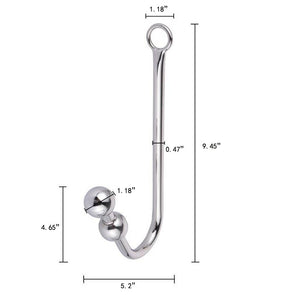 Anal Hook, Stainless Steel Double Balls Rope Hook with Ring, Bondage Fetish Toy for Unisex Adult