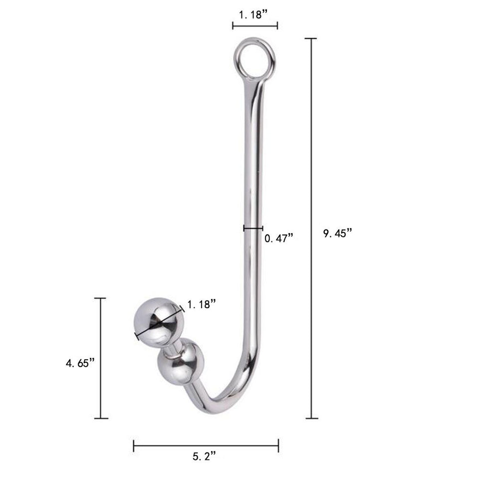 Anal Hook, Stainless Steel Double Balls Rope Hook with Ring, Bondage Fetish Toy for Unisex Adult