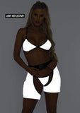 3 Pc Reflective Bikini Top, G-String Panties, And Buckle Biker Chaps.