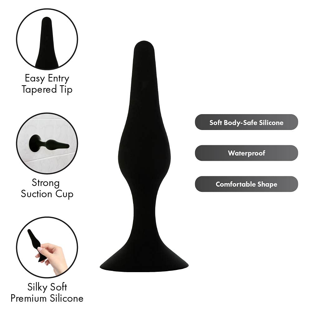 Pure Love Silicone Anal Butt Plug 4.5'', Adult Sex Toy, Classic Sex Toy, Black