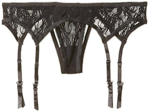 Elegant Moments Womens Plus-Size Queen Size Lace Garter Belt And Thong Set Black