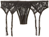 Elegant Moments Womens Plus-Size Queen Size Lace Garter Belt And Thong Set Black