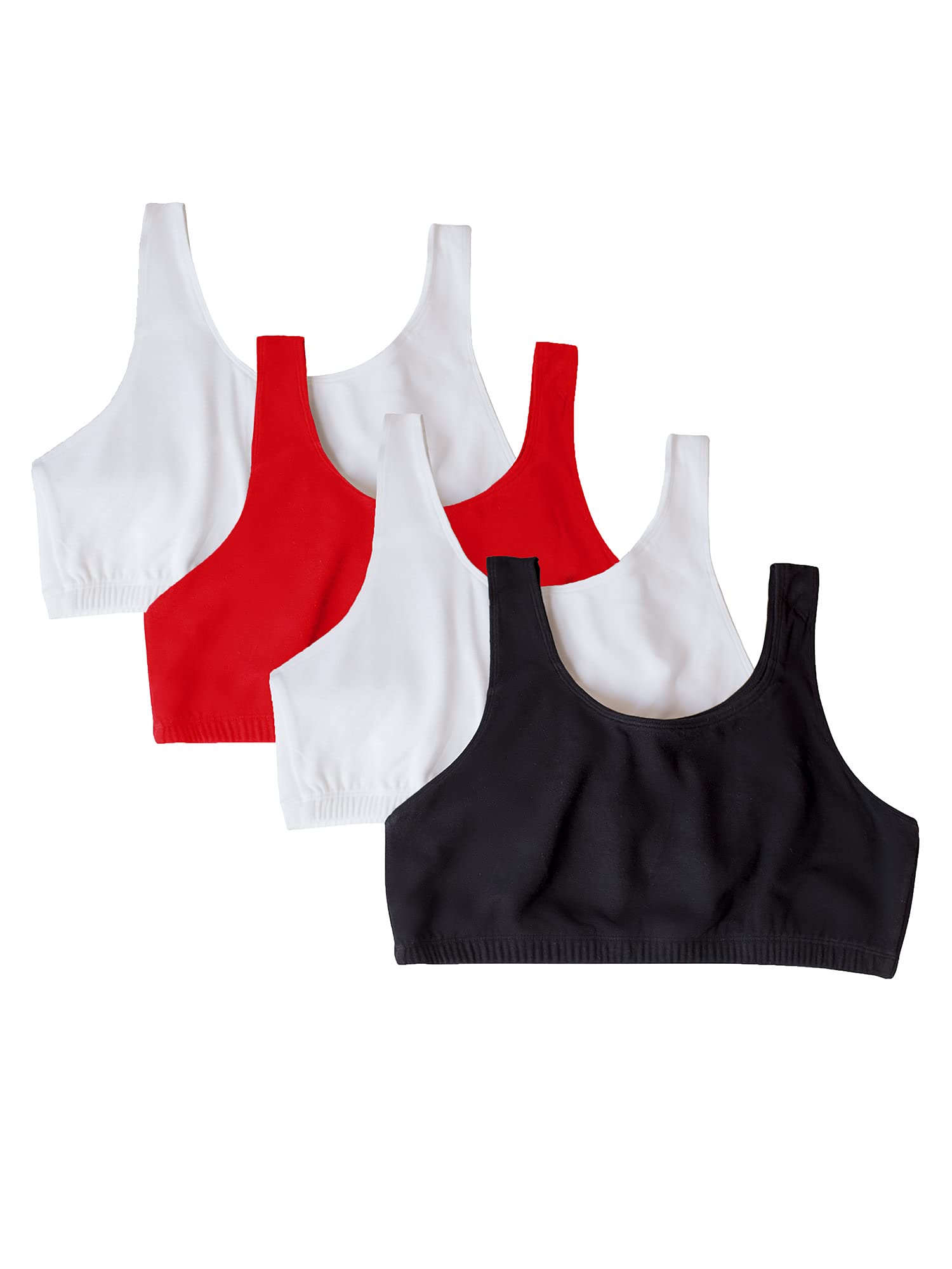Fruit of the Loom Womens Built Up Tank Style Sports Bra Fashion Colors, Black/White/White/Red 4-pack, 46