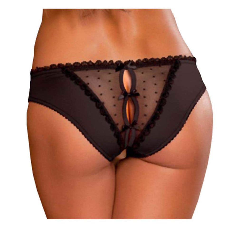 Prima Vera Crotchless Frills Panty - Medium Large - Black