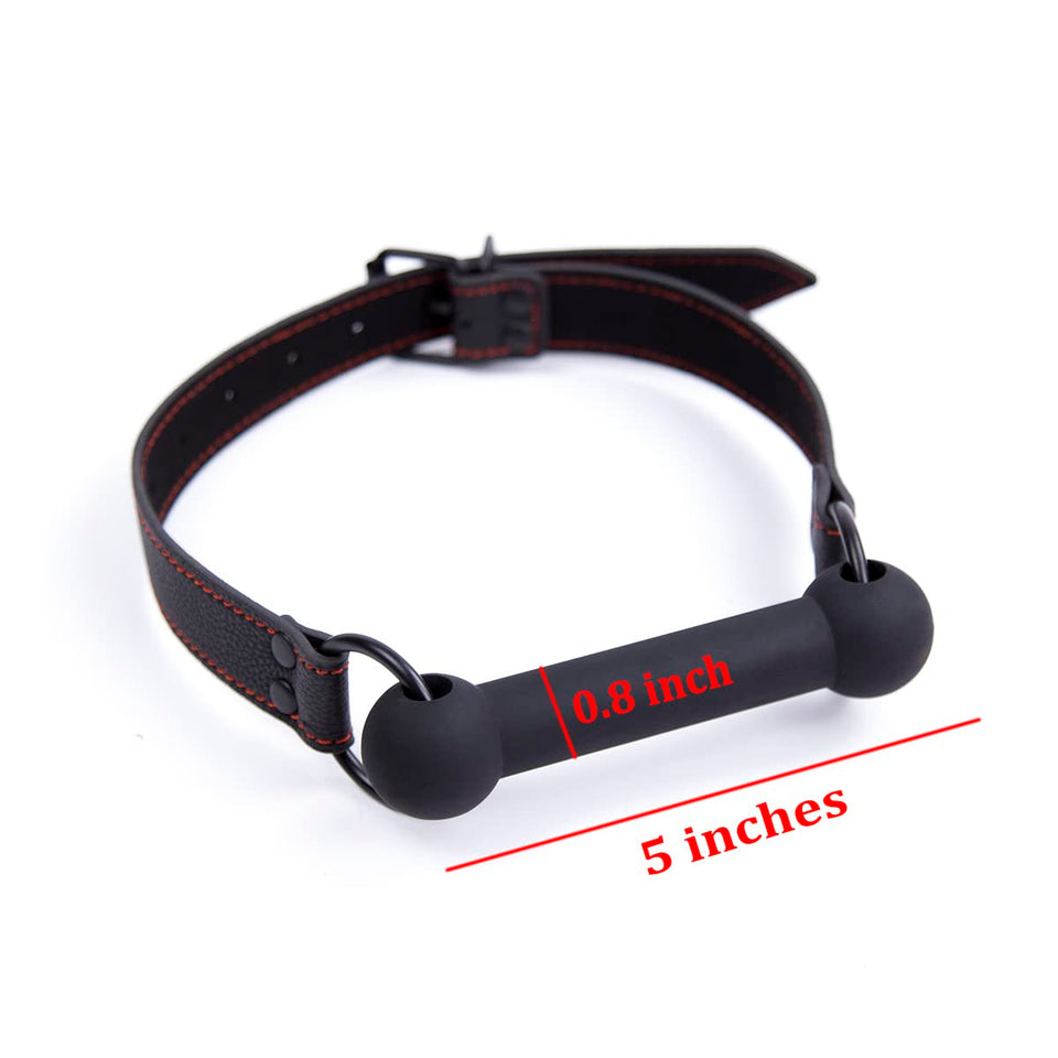 CLROY Leather Bondage Toys Faux Leather Open Mouth Gag with Silicone Bar, Bondage Restraints Bite Gag Adult Sex Toys (Color-1)