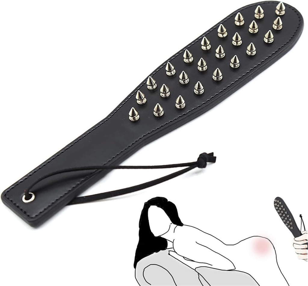 Pfylinqo Studded Spanking Paddle for Adult BDSM, Slut Paddle Sex Play with Safe Single Sided Rivets, Adult Sex Leather Paddle Fl