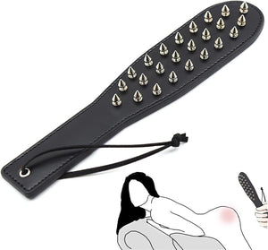 Pfylinqo Studded Spanking Paddle for Adult BDSM, Slut Paddle Sex Play with Safe Single Sided Rivets, Adult Sex Leather Paddle Fl