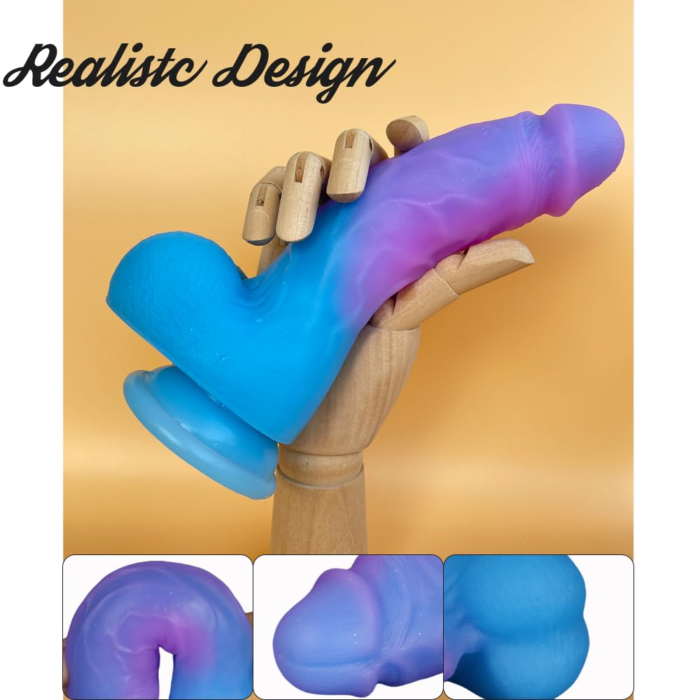 8 Inch Realistic Thick Silicone Dildo Adult Sex Toy for Women,Colorful Flexible G-spot or Anal Stimulator with Suction Cup for H