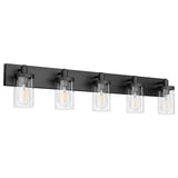 Aipsun Matte Black Bathroom Vanity Light Fixtures 5 Lights Industrial Lighting Fixtures Over Mirror With Clear Glass Shade(Exclu