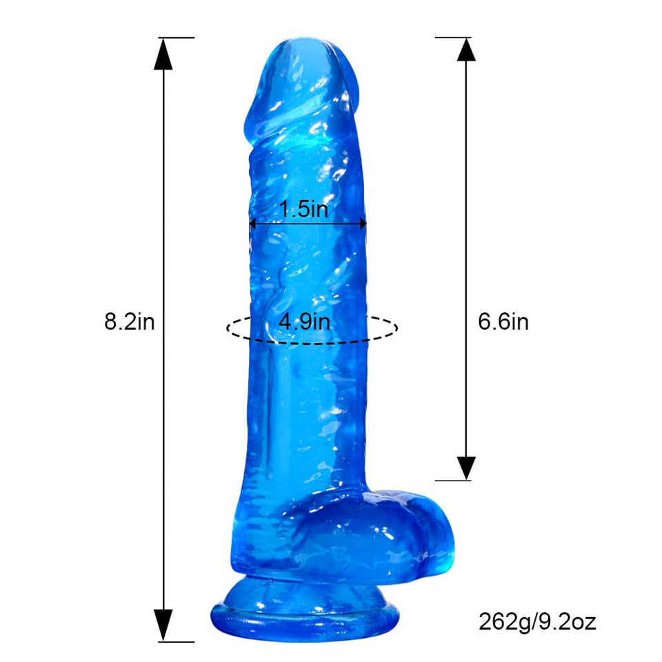 Blue Suction Cup Dildo - 8.2 inch Realistic Big Dildo, Adult Sex Toy with Suction Cup, Suitable for Women/Men/Gay, with Curved S