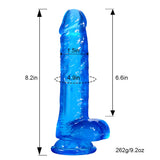Blue Suction Cup Dildo - 8.2 inch Realistic Big Dildo, Adult Sex Toy with Suction Cup, Suitable for Women/Men/Gay, with Curved S