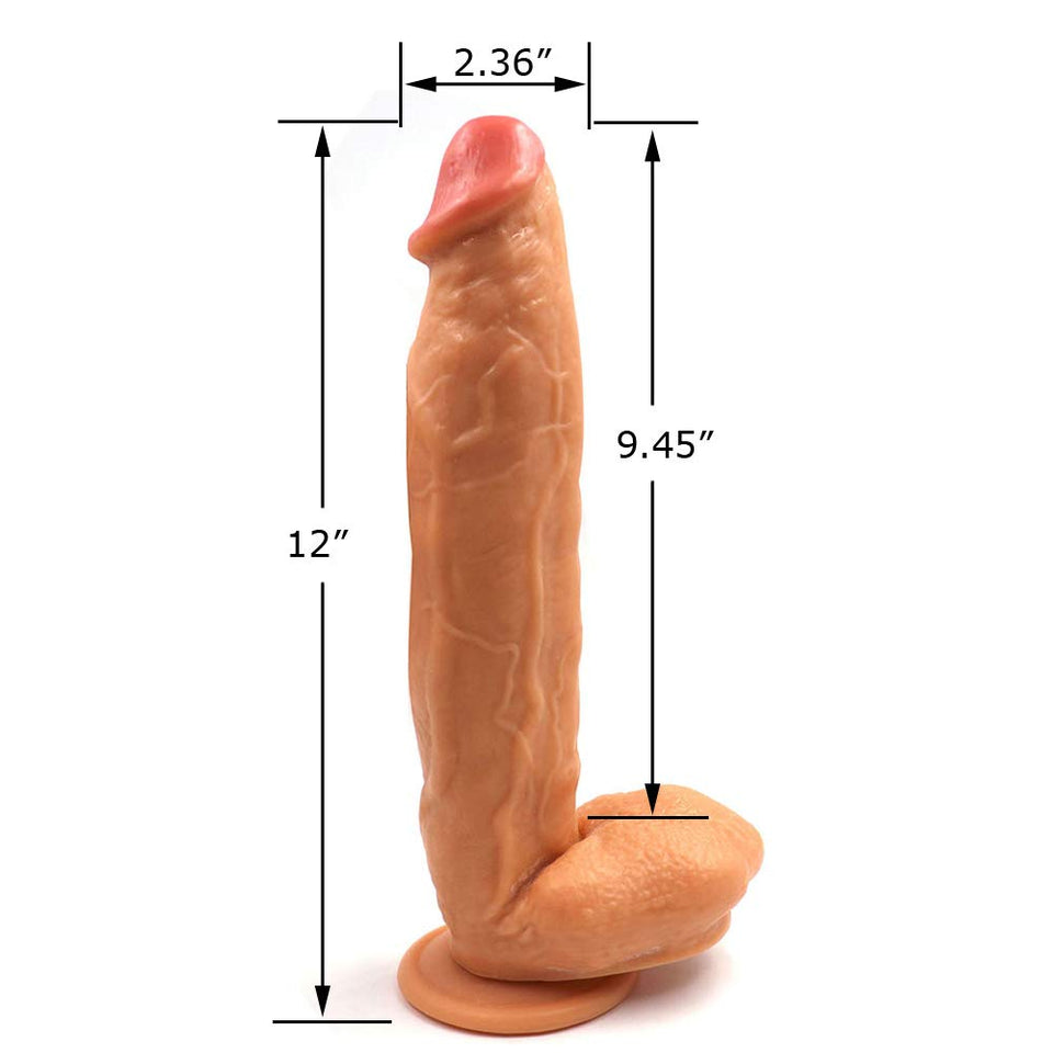 12 Inch Realistic Dildo, Body-Safe Material Lifelike Huge Penis With Strong Suction Cup For Hands-Free Play, Flexible Cock Adult Sex Toys For Women (Flesh)