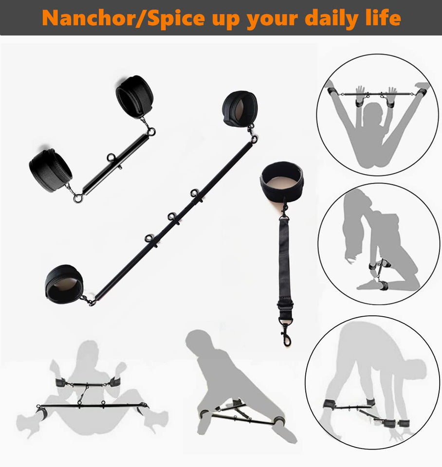 Spreader Bar Sex Toys Furniture BDSM Bondage Collar Restraints with Handcuffs Ankle Cuffs for Couples Expandable 23-36inch