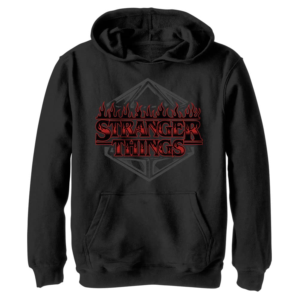Netflix Stranger Things Stranger Things Dice Badge Youth Pullover Hoodie Black, Medium