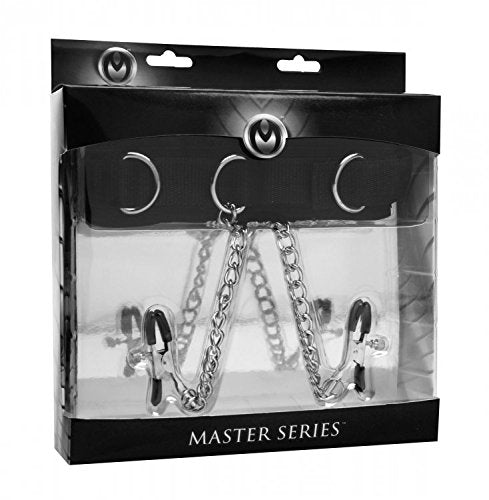 Master Series Bondage Collar And Nipple Clamp Set