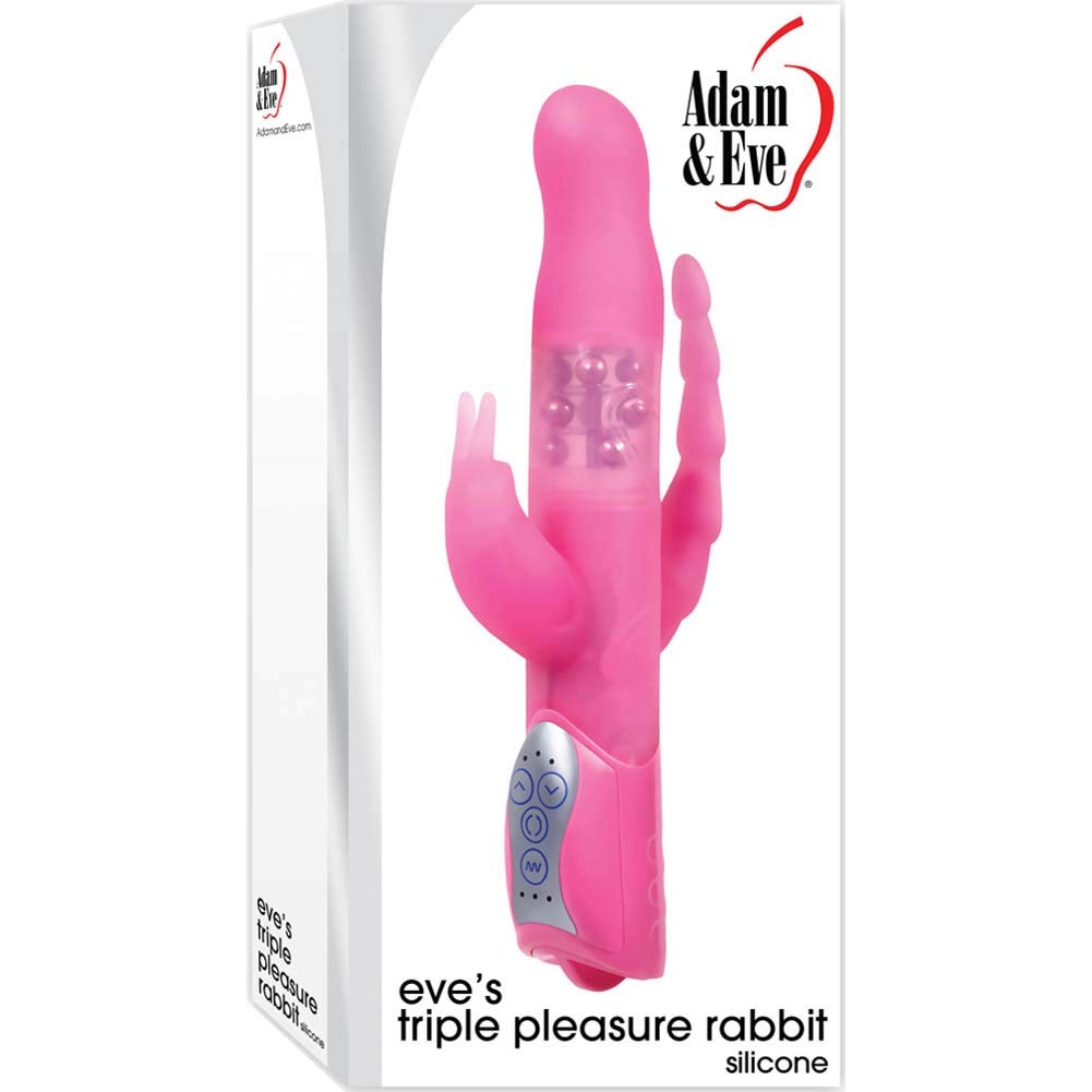 Adam & Eve Eve?? Triple Pleasure Rabbit Vibrator, Pink | 10??Long, 5??Insertable X 1??Wide | Waterproof Silicone G Spot Vibrator, Clitoral Stimulator And Butt Plug In One | Multiple Vibration Modes