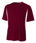 A4 Youth Cooling Performance Color Block Short Sleeve Tee, Maroon White, Large