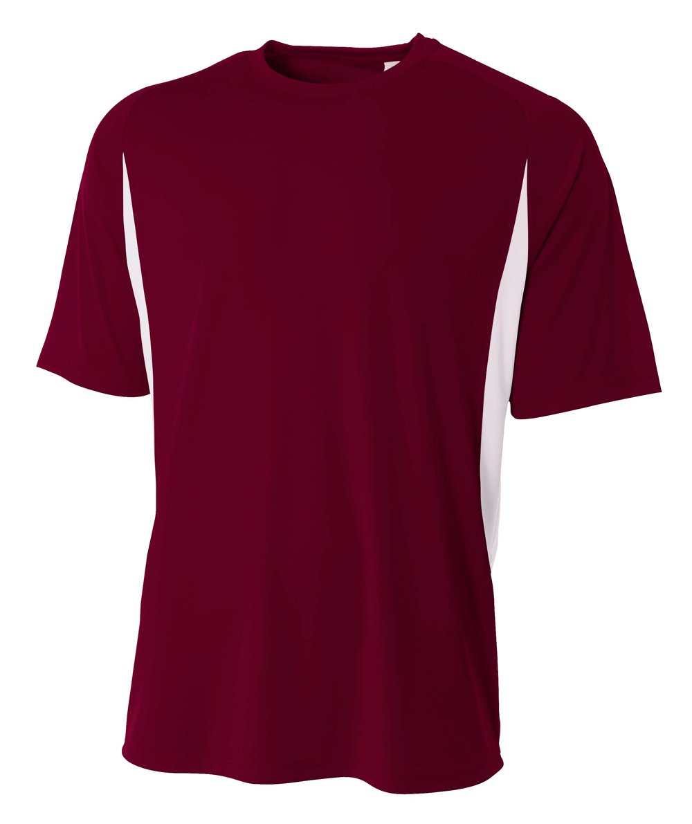 A4 Youth Cooling Performance Color Block Short Sleeve Tee, Maroon White, Large