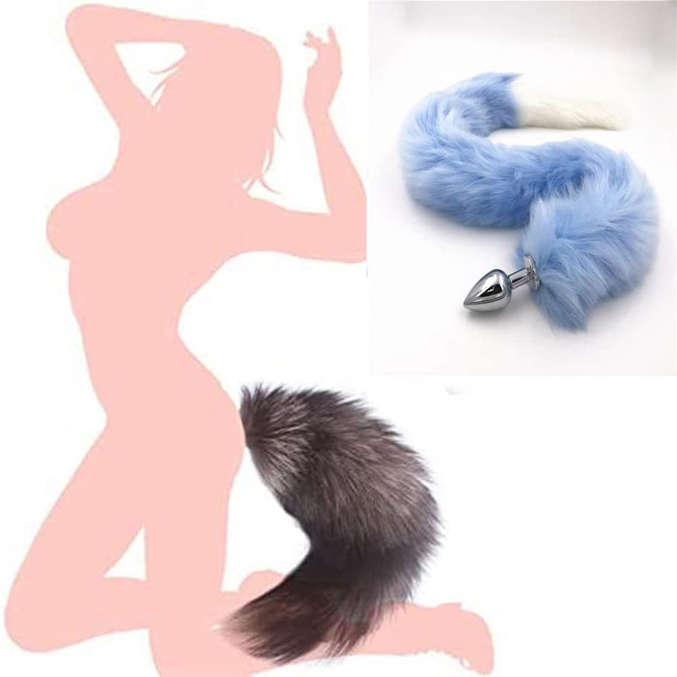 Ooiixx Butt Plug Fox Tail Cosplay Anal Plug Anal Butt Plug Adult Sex Toys for Beginner Women Men Couple (31 '' Blue)