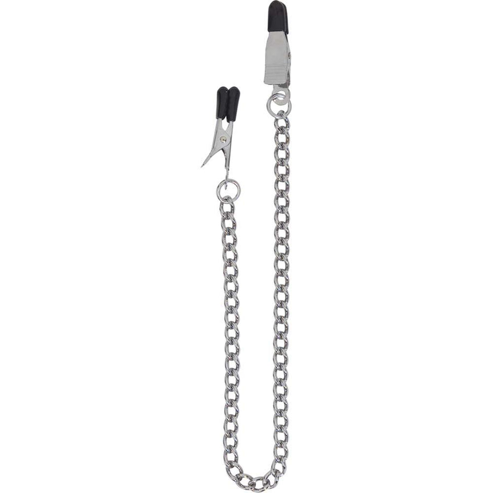 Spartacus Endurance Broad Tip Nipple Clamps With Link Chain, Silver