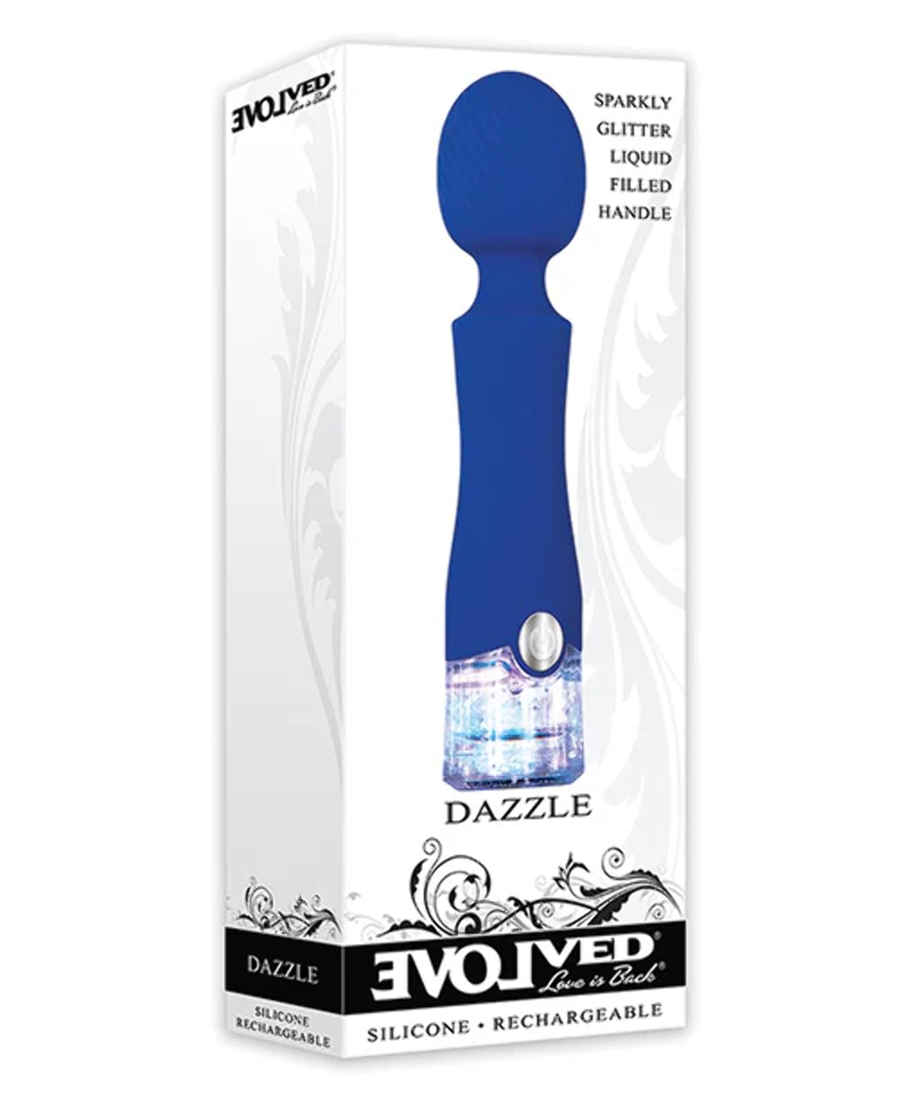 Evolved Love Is Back Dazzle Silicone Rechargeable Wand Massager Vibrator- Blue
