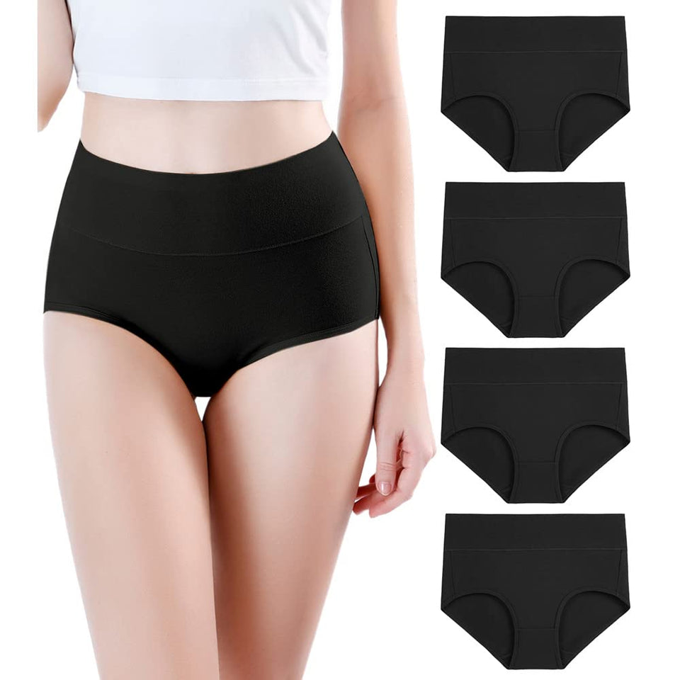 wirarpa Womens Modal Underwear Soft High Waist Briefs Ladies Panties 4 Pack Black X-Large