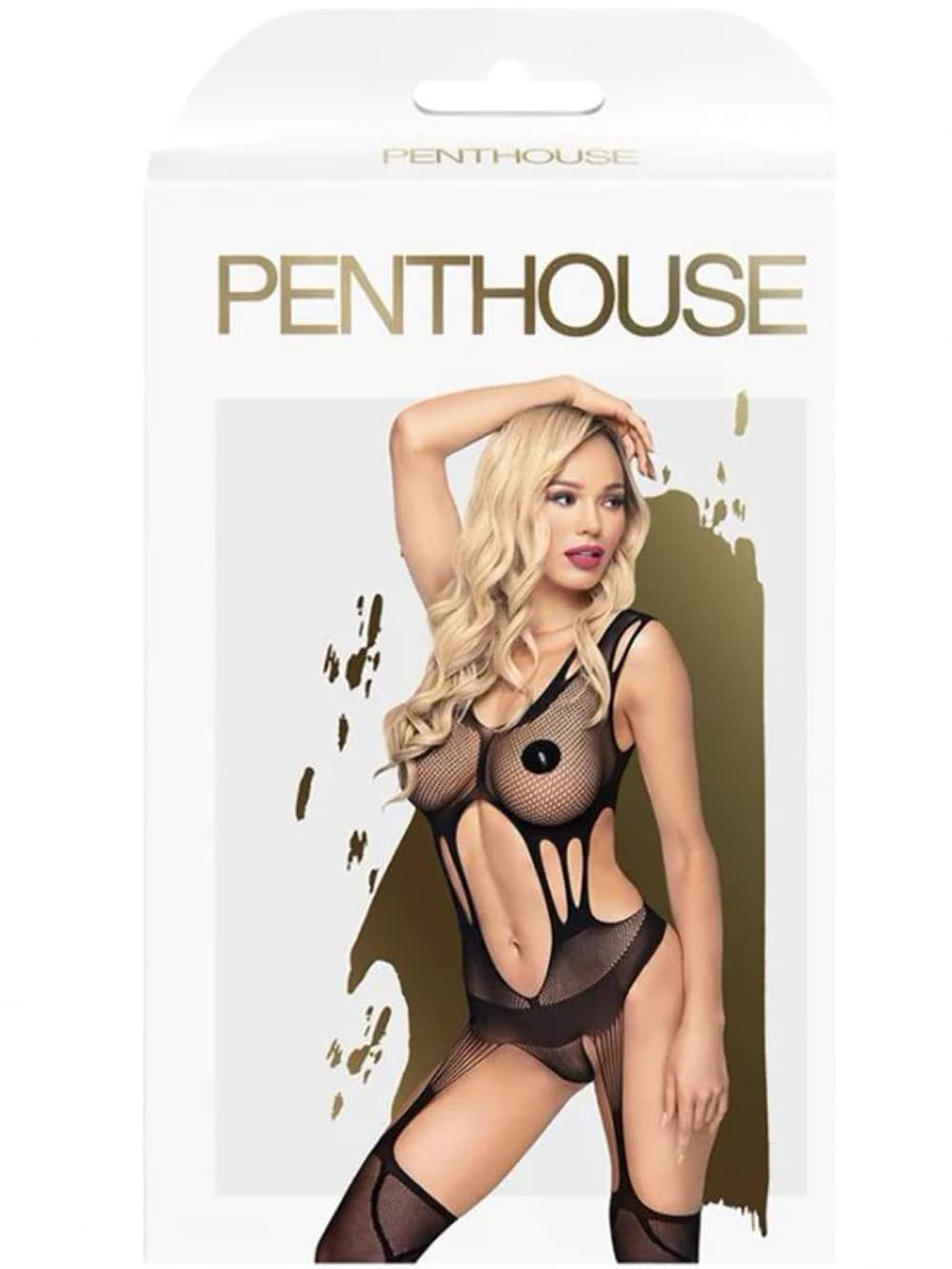 Penthouse Wild Virus Fishnet Bodystocking With Strap Details-Black X-Large-Boxed