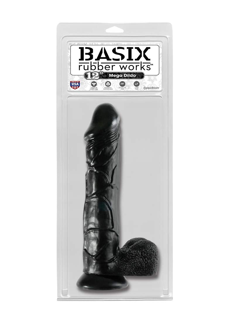 Pipedream Products Basix Rubber Works Mega Dildo, Black