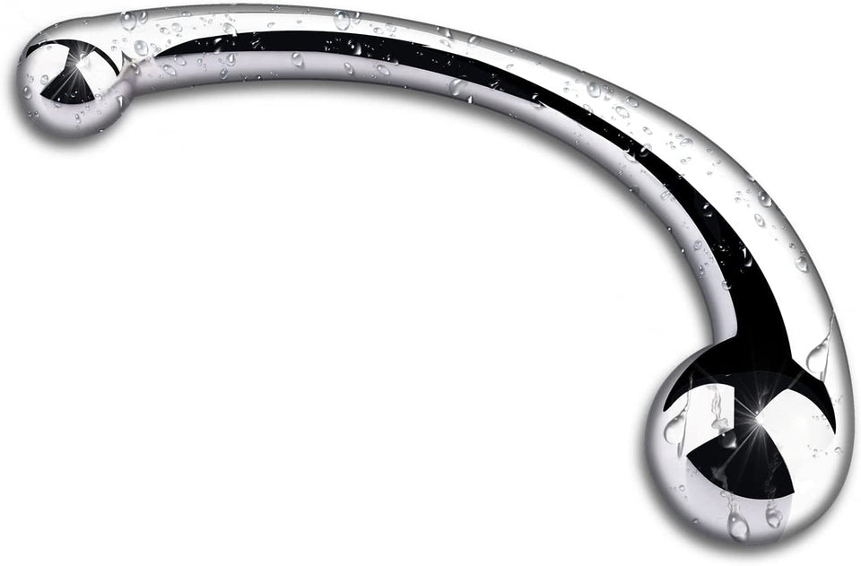 MEYILA Double-Ended Dildo, Massage Wand Sex Anal Plug G Spot Metal Anal Bead, Solid Metal Curved Dual Ended Masturbation Adult S