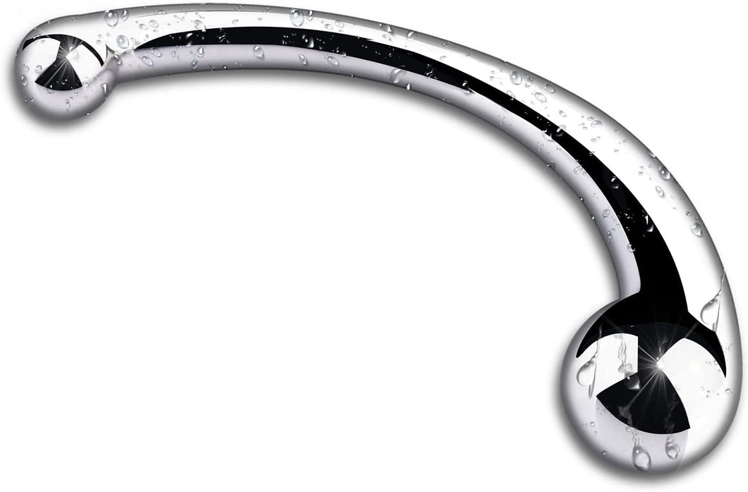 MEYILA Double-Ended Dildo, Massage Wand Sex Anal Plug G Spot Metal Anal Bead, Solid Metal Curved Dual Ended Masturbation Adult S
