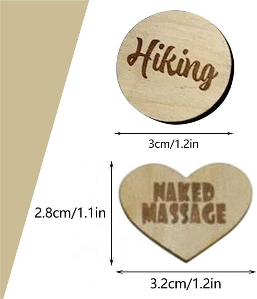 Thyggzjbs 20Pcs Date Night Activity Tokens,Funny Wooden Couples Romantic Funny Sex Token Gift for Couples (Heart Shape,Pack 1)