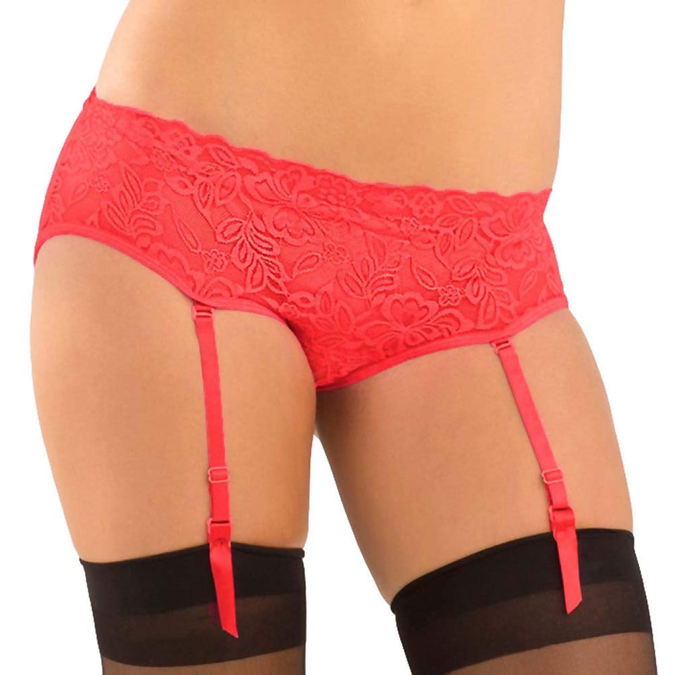 Rene Rofe Womens Crotchless Lace Garter Panty, Red, Medium/Large