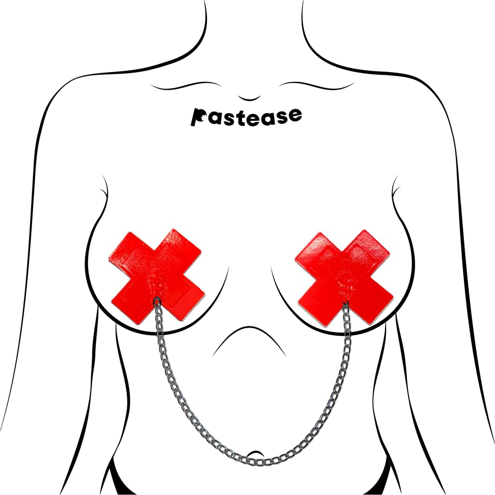 Pastease Faux Latex Red Plus X W/ Chunky Silver Chain