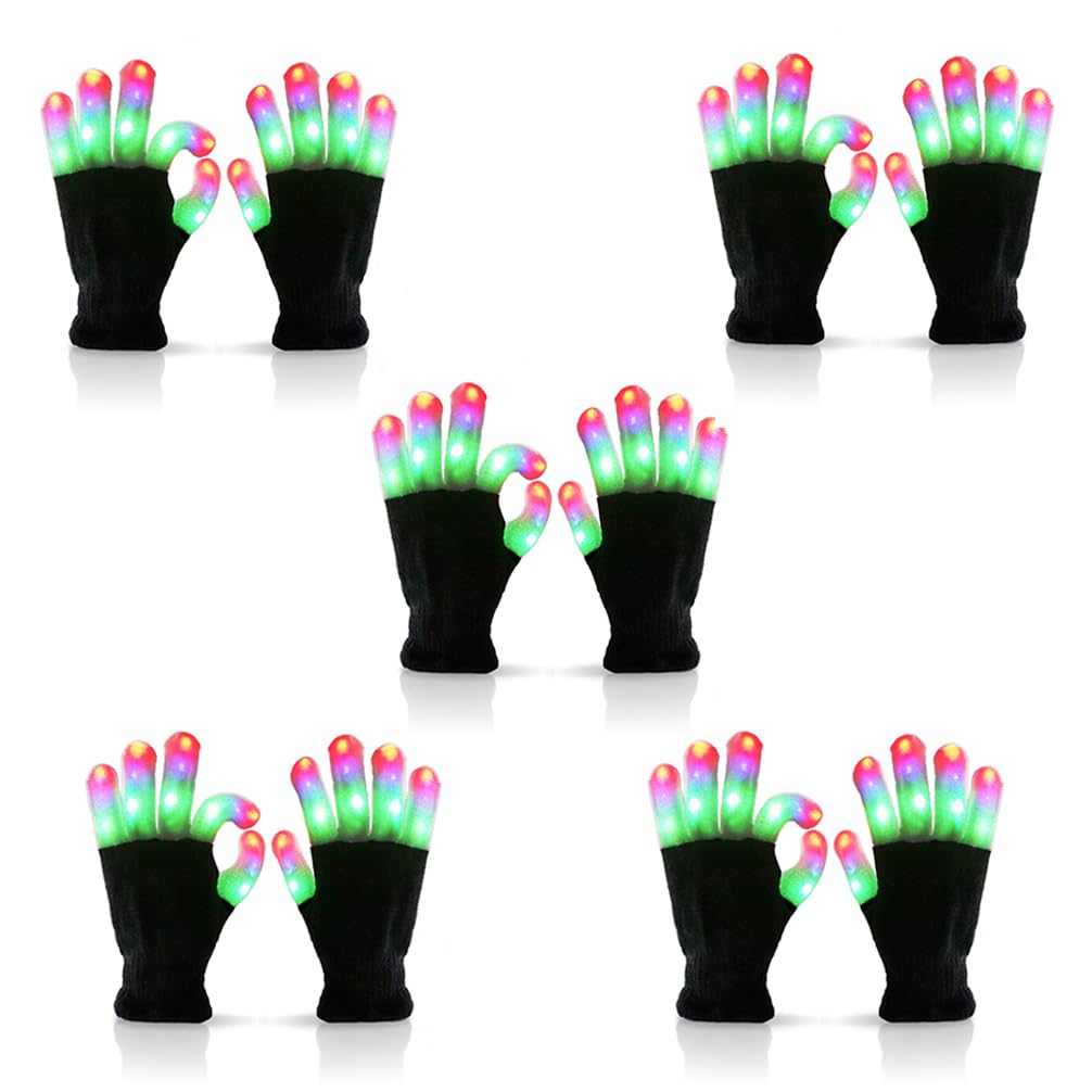 Luwint Children LED Finger Light Up Gloves - Cool Flashing Novelty Fun Toys for Kids 5-7 8-12, Birthday, Dance, Party, Costume (
