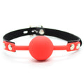 RYOZOCH SM Silicone Ball Gag with Lock Leather Strap BDSM Adult Sex Toys Bondage Kit Restraints Play (1.5in Ball, Red+Black)