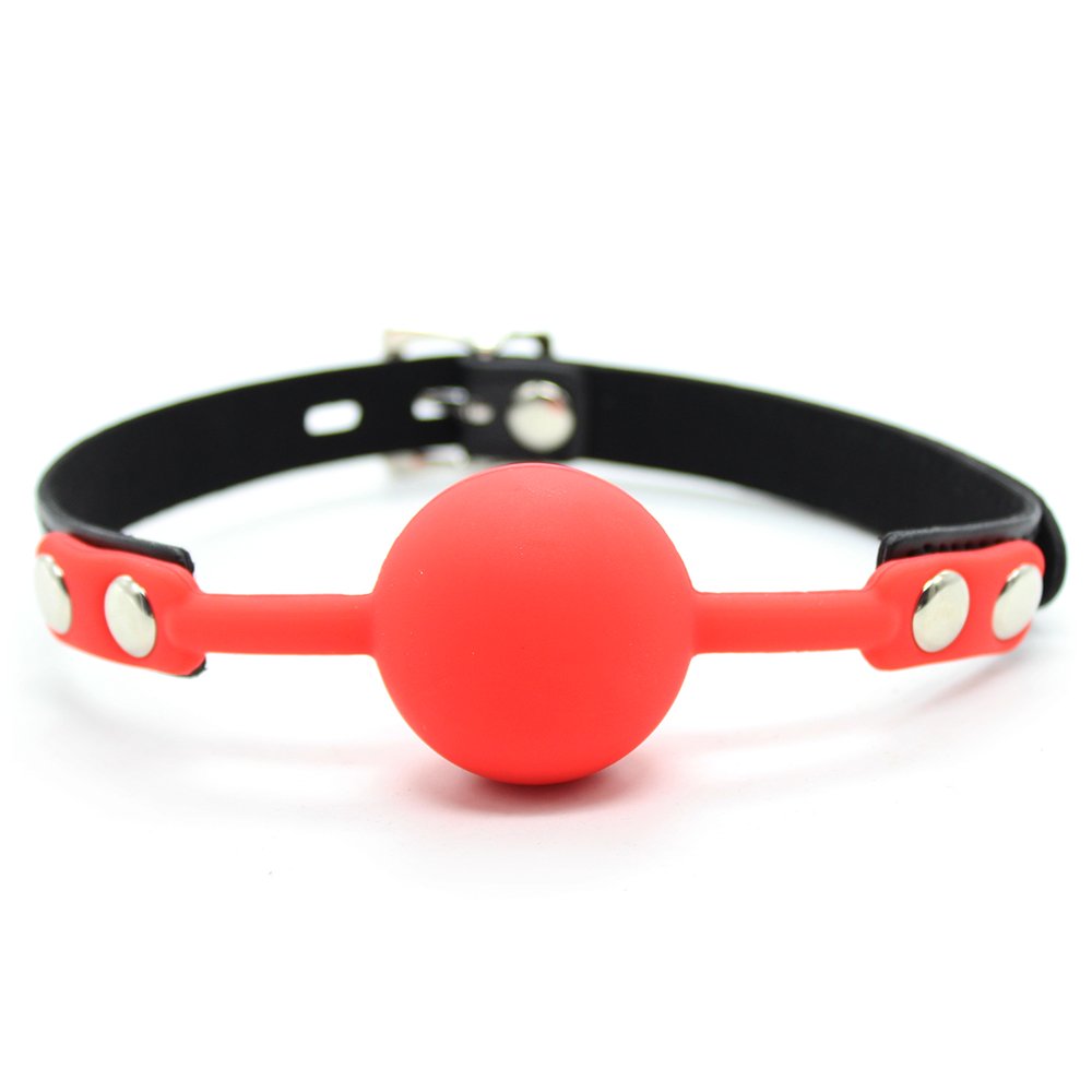 RYOZOCH SM Silicone Ball Gag with Lock Leather Strap BDSM Adult Sex Toys Bondage Kit Restraints Play (1.5in Ball, Red+Black)