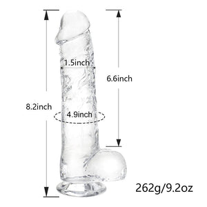 Realistic Dildo Stimulator- 8.2 '' Big Dildos with Suction Cup Adult Sex Toy for Women/Men/Gay, Flexible Clear with Curved Shaft